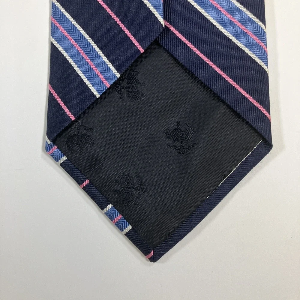 Brooks Brothers Navy Blue & Pink Striped Tie USA Made‎ English Silk 60